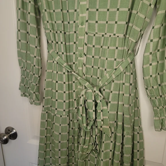 Taylor Tillman Green Cotton Linen Midi Dress Cottagecore - Picture 6 of 8